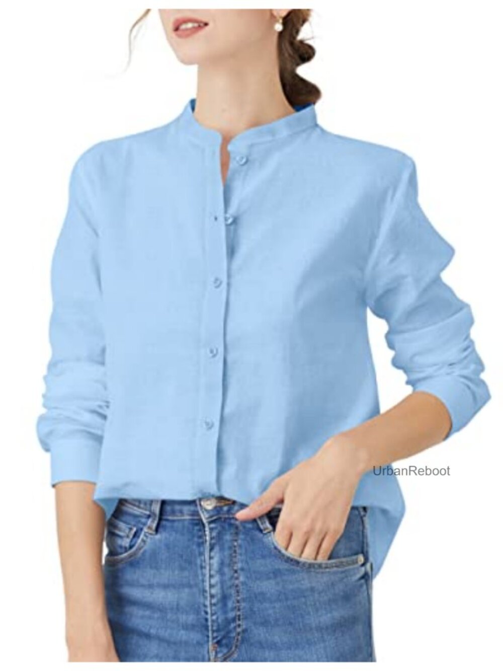 Women's Cotton Linen Blend Long Sleeve Button Down Shirt